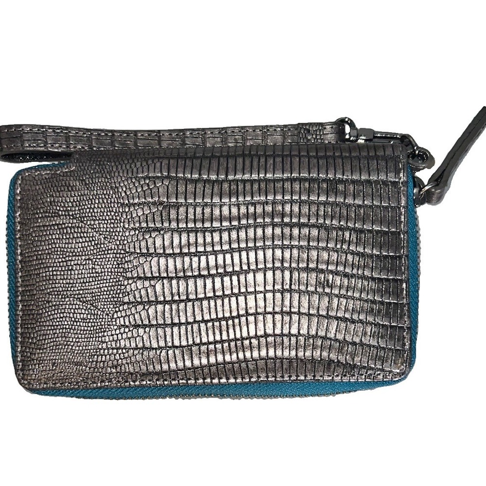 Halogen Leather Reptile Embossed Zip Around Logo Detachable Wristlet